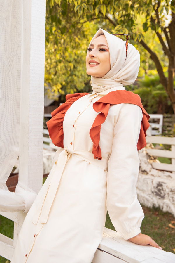 3125 TOP DUGMELI ELBISE Kiremit - 3125 KİREMİT