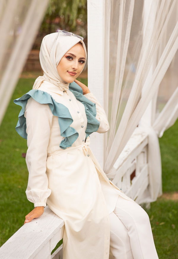 3125 TOP DUGMELI ELBISE Yeşil - 3125 YEŞİL