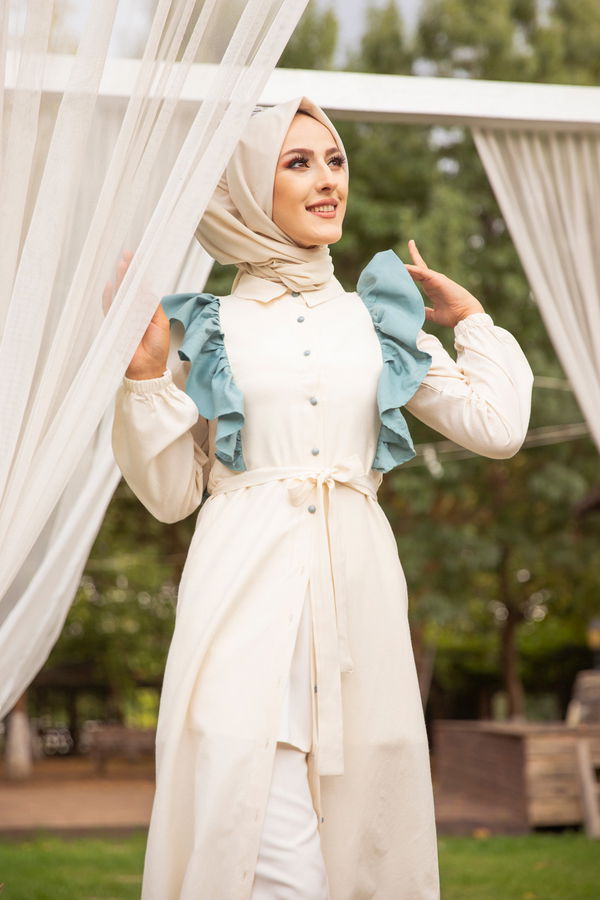 3125 TOP DUGMELI ELBISE Yeşil - 3125 YEŞİL