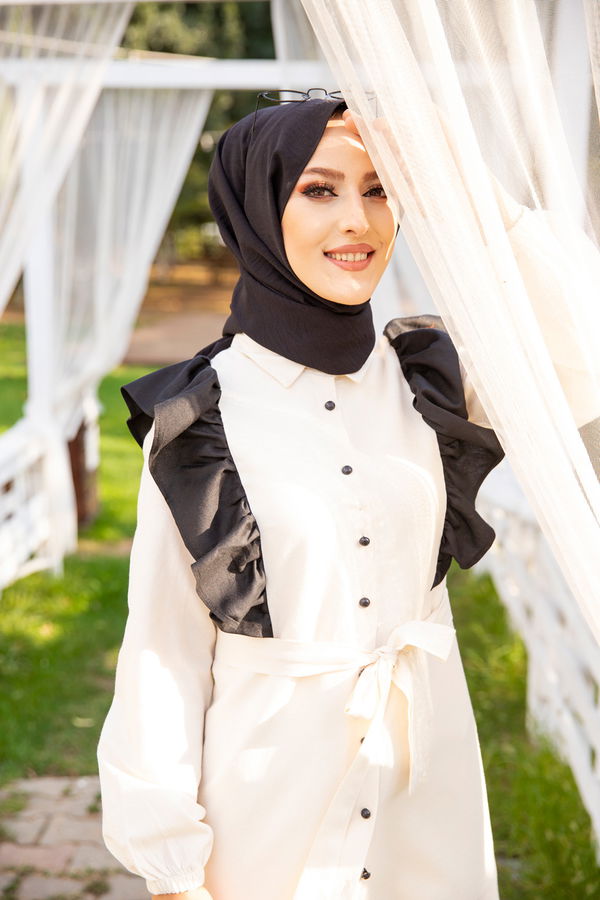 3125 TOP DUGMELI ELBISE Siyah - 3125