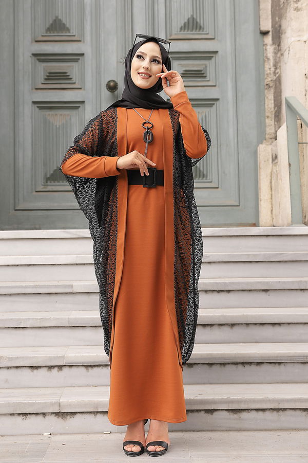 9042 ELBISE CEKET KEMER KOLYE Taba - 9042 TABA