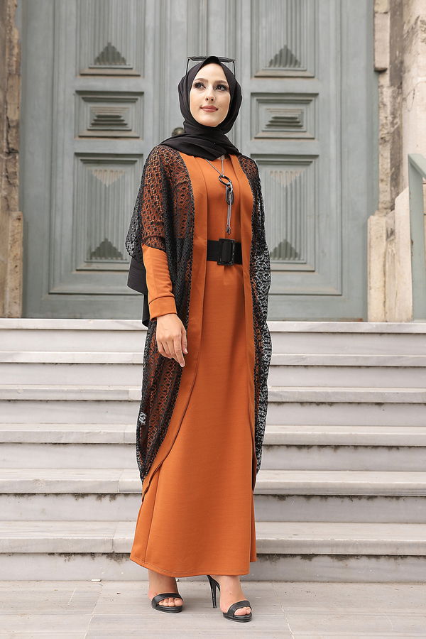 9042 ELBISE CEKET KEMER KOLYE Taba - 9042 TABA