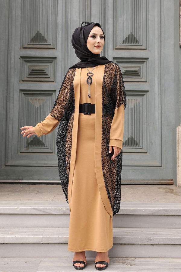 9042 ELBISE CEKET KEMER KOLYE Taba - 9042 TABA