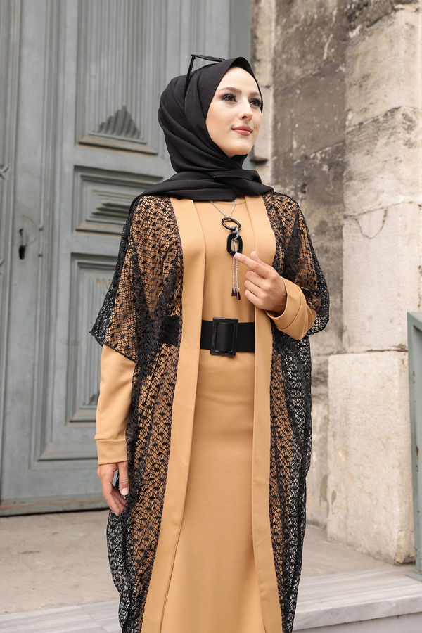 9042 ELBISE CEKET KEMER KOLYE Taba - 9042 TABA