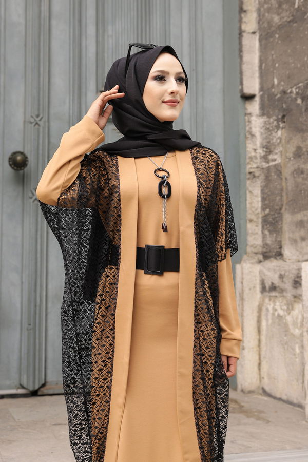 9042 ELBISE CEKET KEMER KOLYE Taba - 9042 TABA