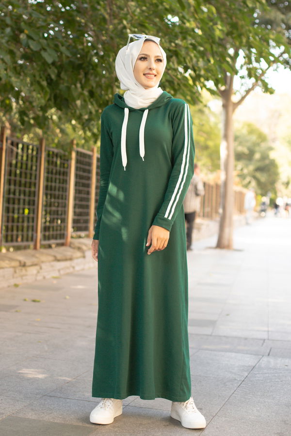 Şeritli Elbise Yeşil - 3227 YEŞİL