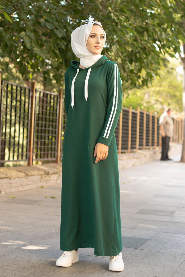 Şeritli Elbise Yeşil - 3227 YEŞİL