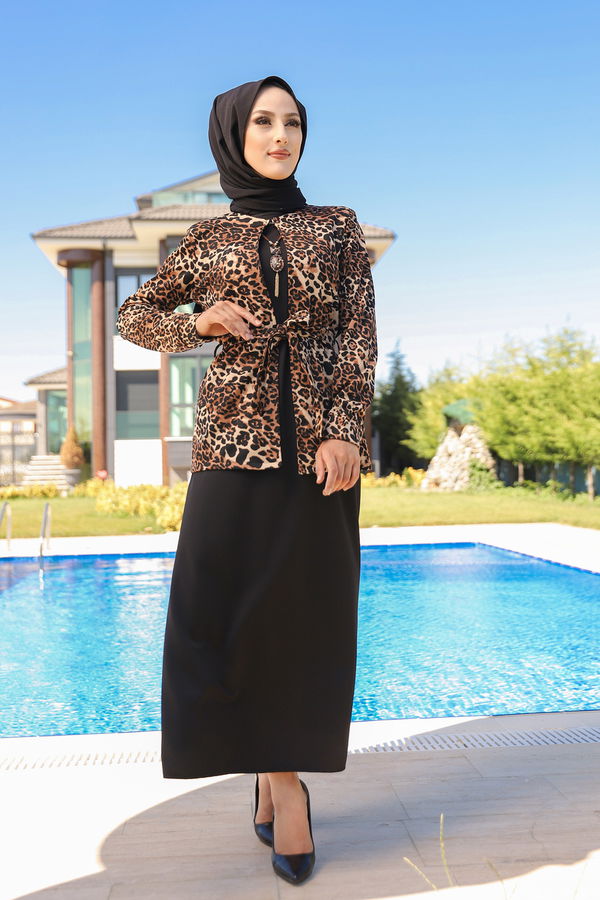 9040 ELBISE CEKET KEMER KOLYE Siyah - 9040