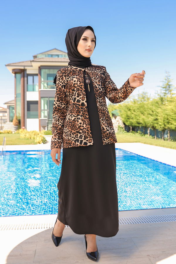 9040 ELBISE CEKET KEMER KOLYE Siyah - 9040