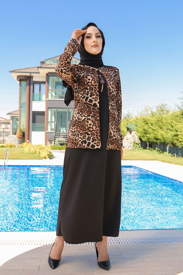 9040 ELBISE CEKET KEMER KOLYE Siyah - 9040