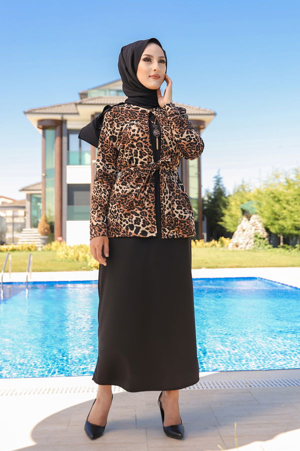 9040 ELBISE CEKET KEMER KOLYE Siyah - 9040