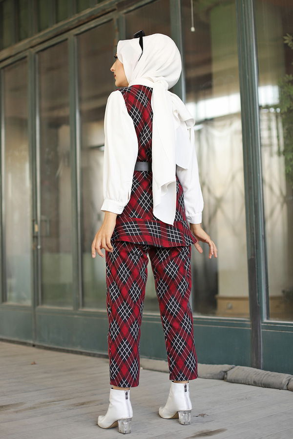 3336 TUNIK PANTOLON KEMER Bordo - 3336 BORDO
