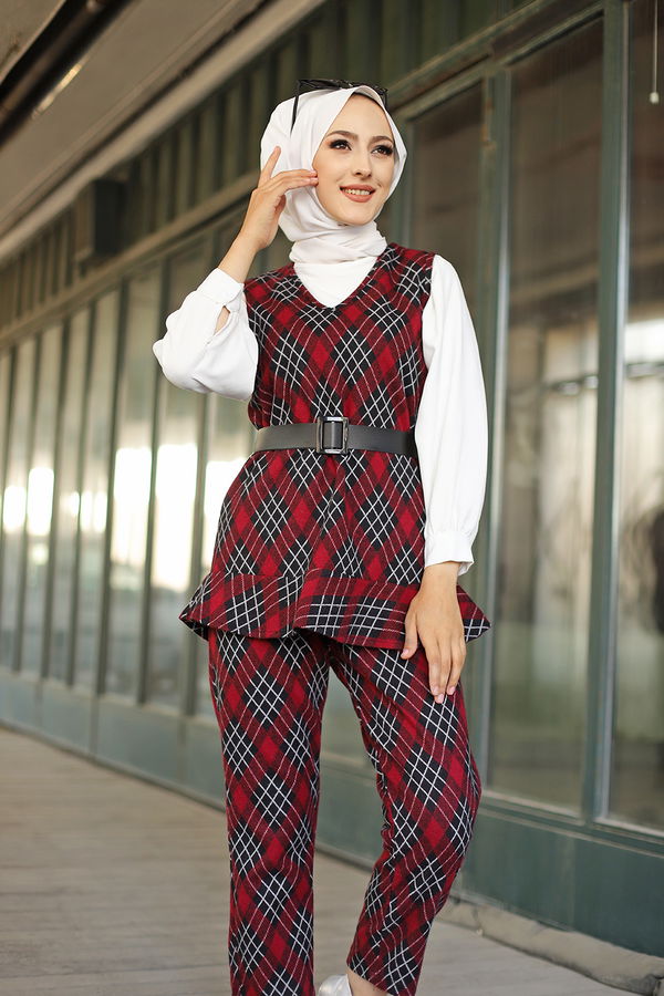 3336 TUNIK PANTOLON KEMER Bordo - 3336 BORDO