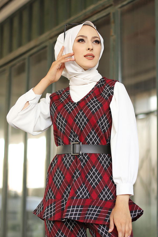 3336 TUNIK PANTOLON KEMER Bordo - 3336 BORDO
