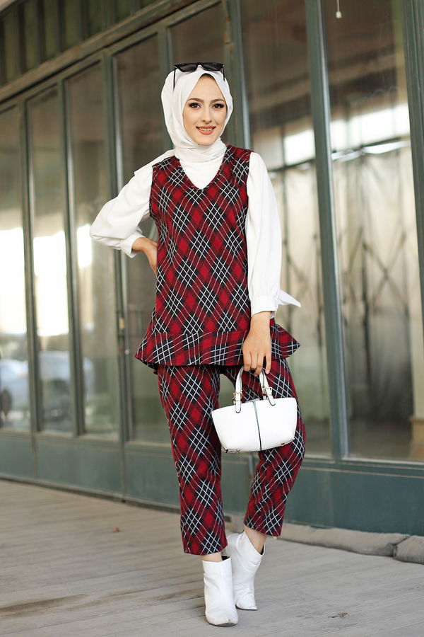 3336 TUNIK PANTOLON KEMER Bordo - 3336 BORDO
