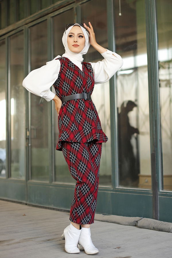 3336 TUNIK PANTOLON KEMER Bordo - 3336 BORDO