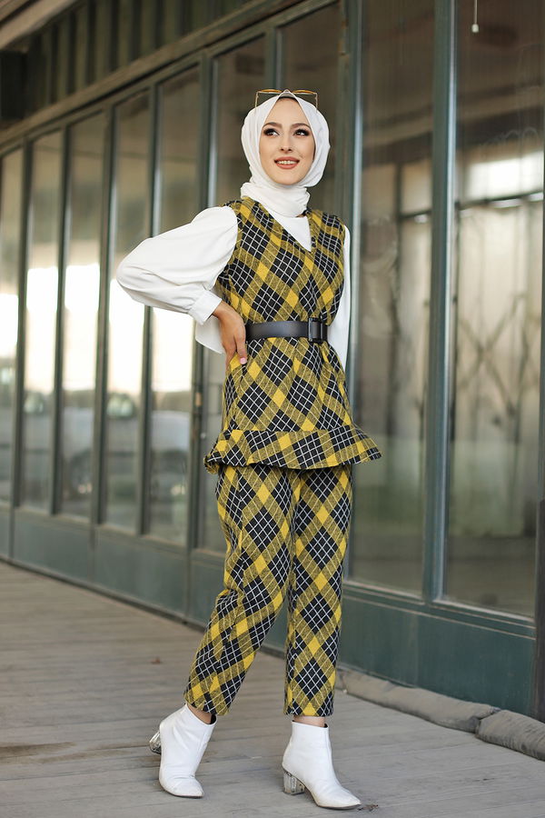 3336 TUNIK PANTOLON KEMER Sarı - 3336