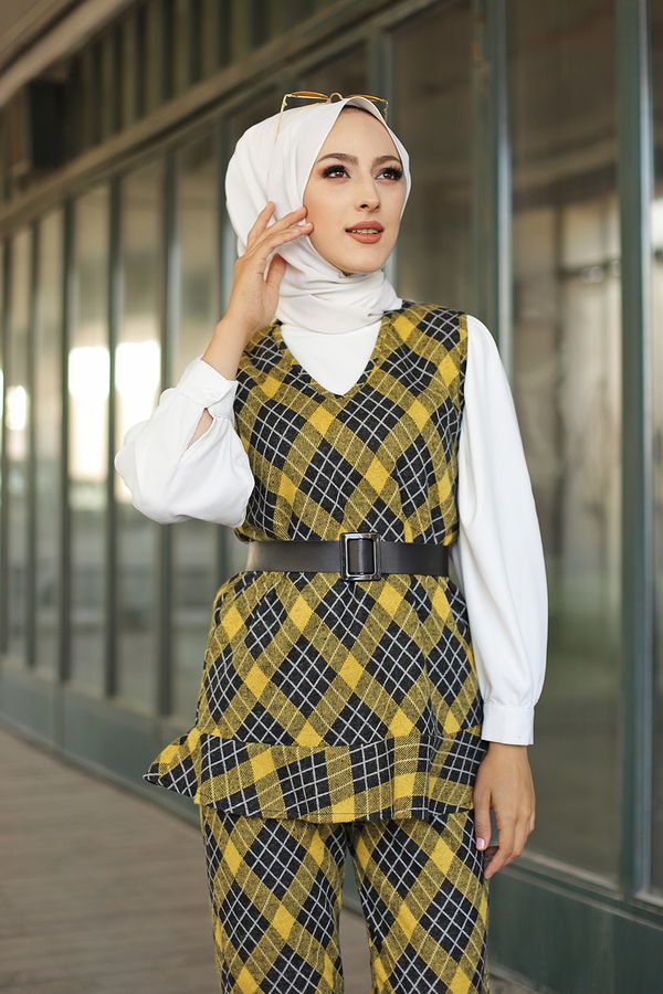 3336 TUNIK PANTOLON KEMER Sarı - 3336