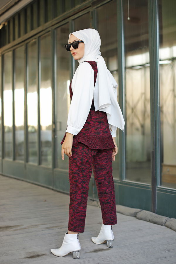 8625 TUNIK PANTOLON KEMER Bordo - 8625 BORDO