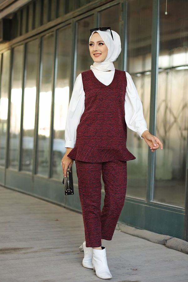 8625 TUNIK PANTOLON KEMER Bordo - 8625 BORDO