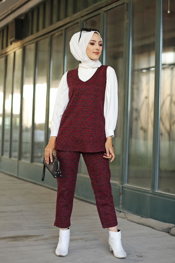 8625 TUNIK PANTOLON KEMER Bordo - 8625 BORDO