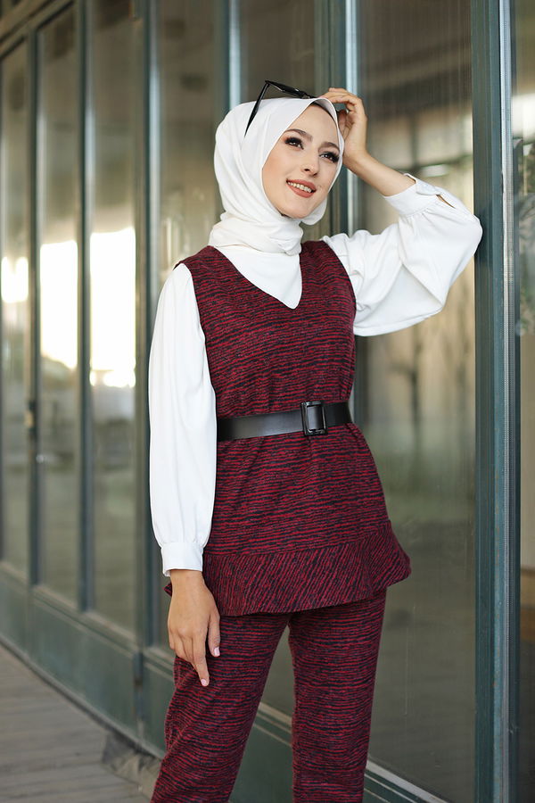 8625 TUNIK PANTOLON KEMER Bordo - 8625 BORDO