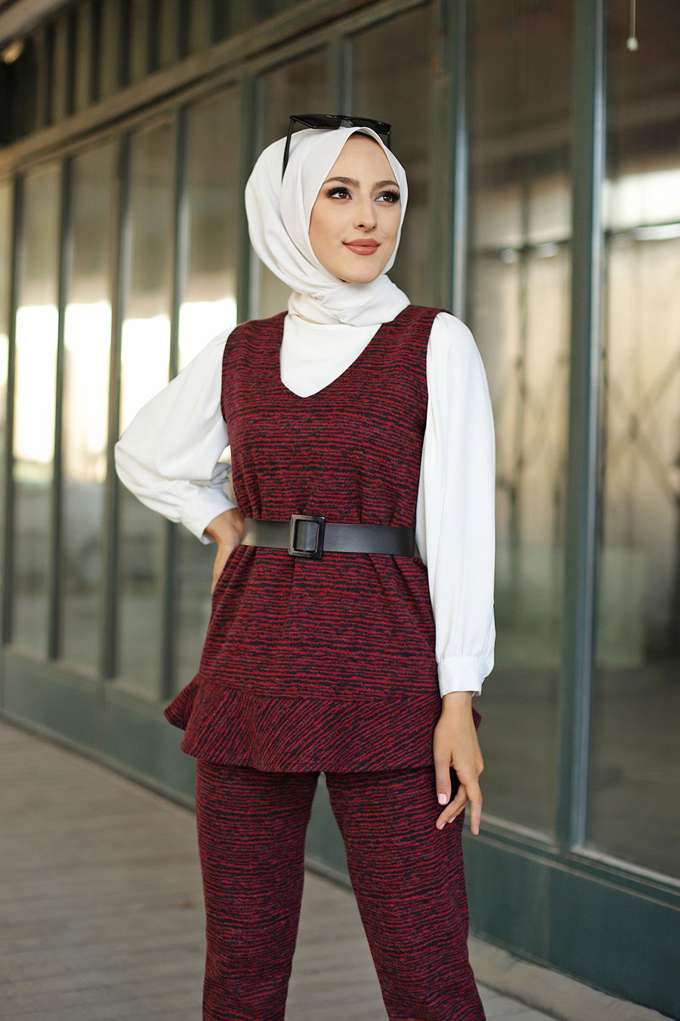 8625 TUNIK PANTOLON KEMER Bordo - 8625 BORDO