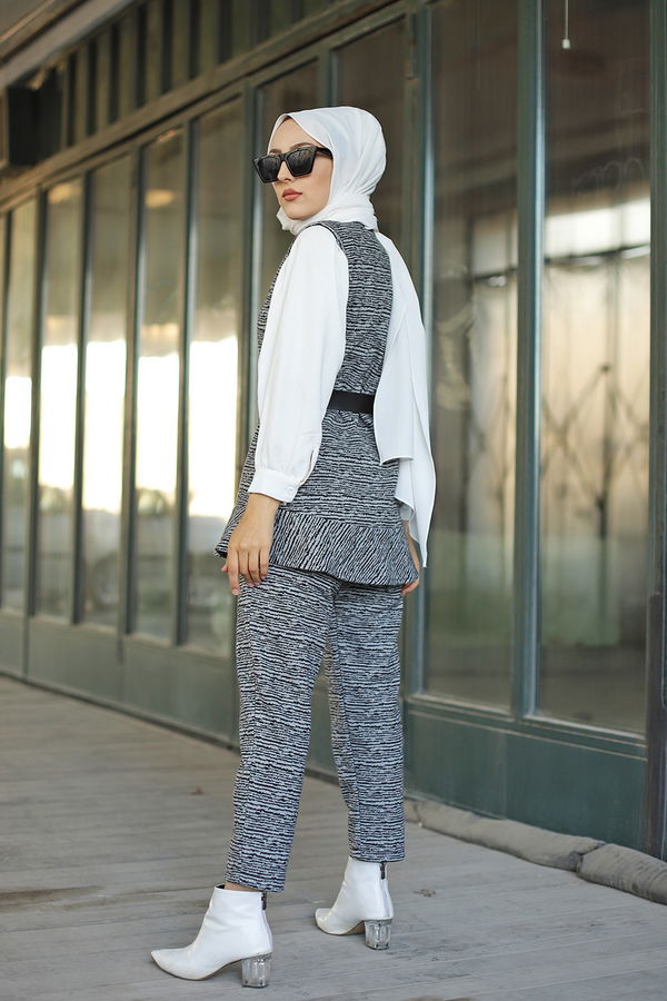 8625 TUNIK PANTOLON KEMER Gri - 8625