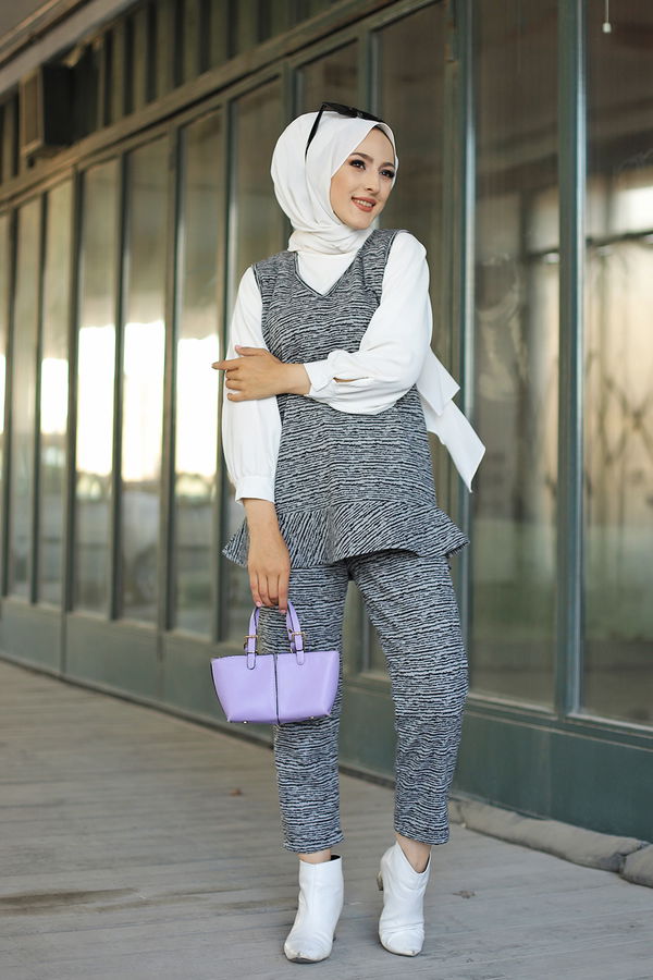 8625 TUNIK PANTOLON KEMER Gri - 8625