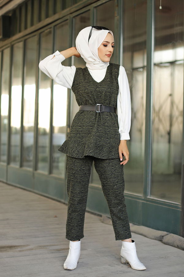 8625 TUNIK PANTOLON KEMER Haki - 8625