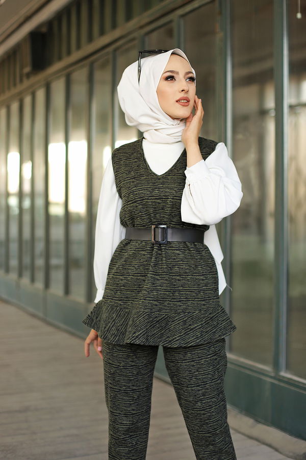 8625 TUNIK PANTOLON KEMER Haki - 8625