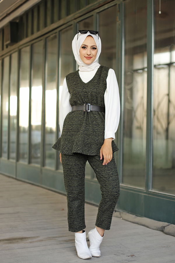 8625 TUNIK PANTOLON KEMER Haki - 8625