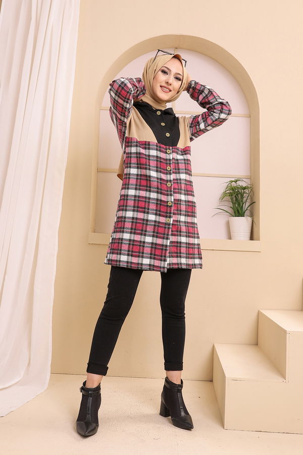 3312 KAPSONLU TUNIK Fuşya - 3312 FUŞYA