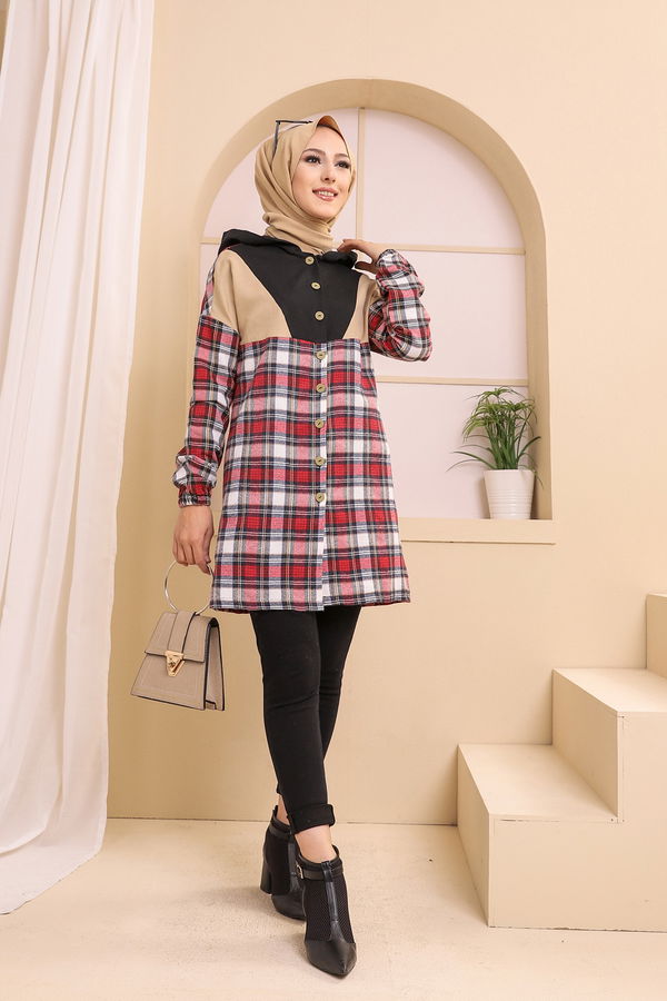 3312 KAPSONLU TUNIK Kırmızı - 3312