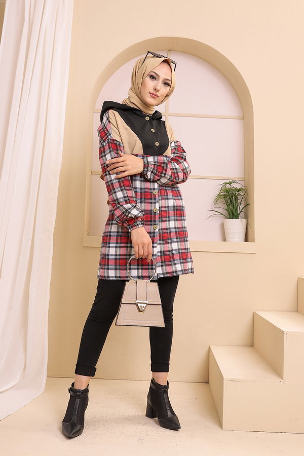 3312 KAPSONLU TUNIK Kırmızı - 3312