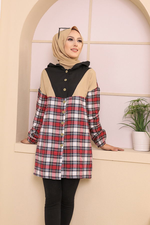 3312 KAPSONLU TUNIK Kırmızı - 3312