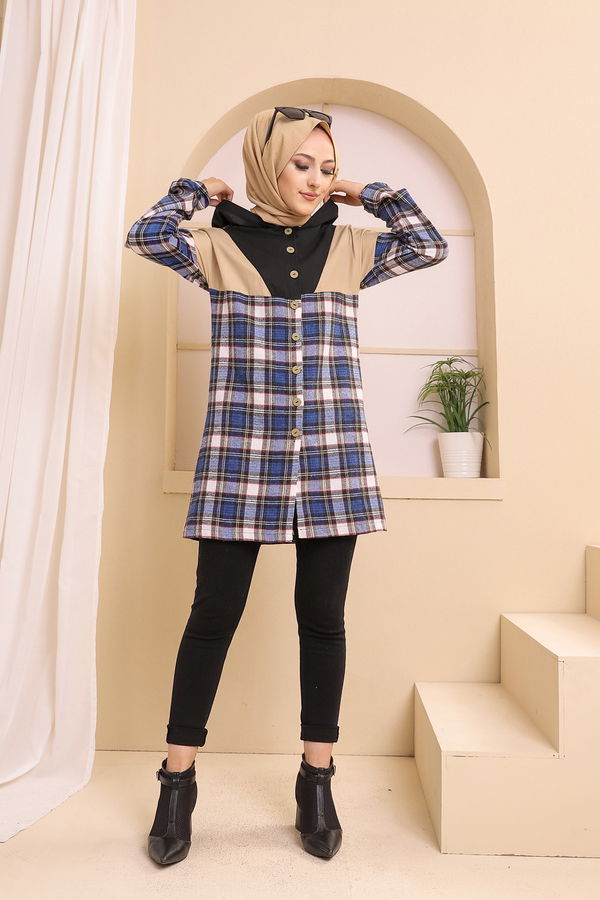 3312 KAPSONLU TUNIK Mavi - 3312 MAVİ