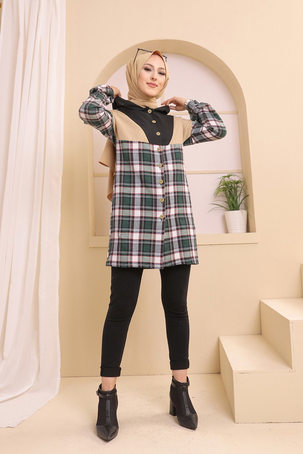 3312 KAPSONLU TUNIK Yeşil - 3312