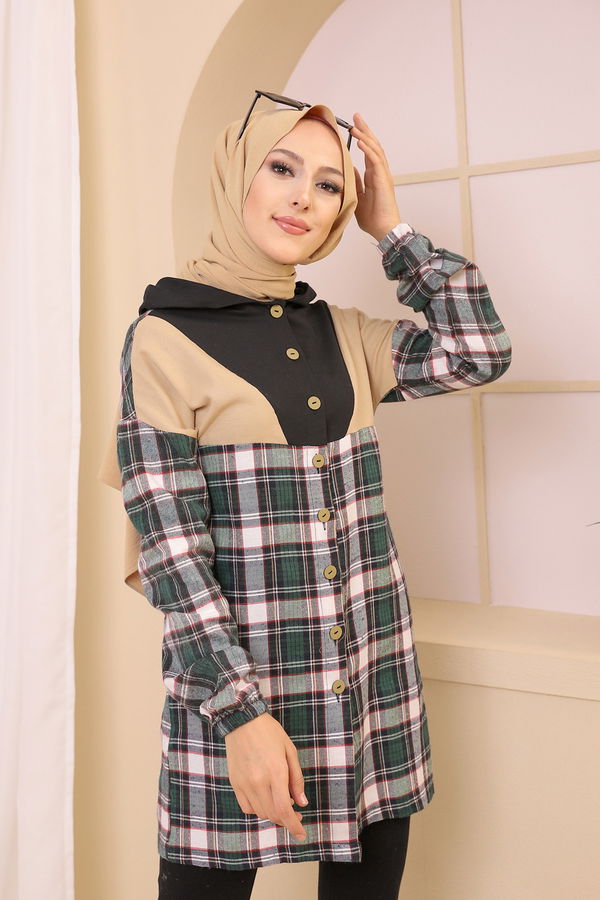 3312 KAPSONLU TUNIK Yeşil - 3312