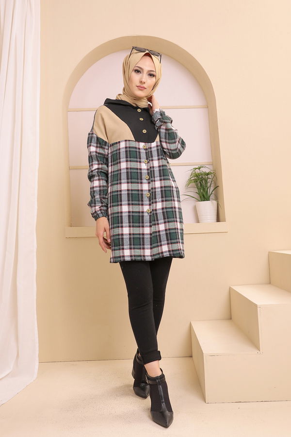 3312 KAPSONLU TUNIK Yeşil - 3312