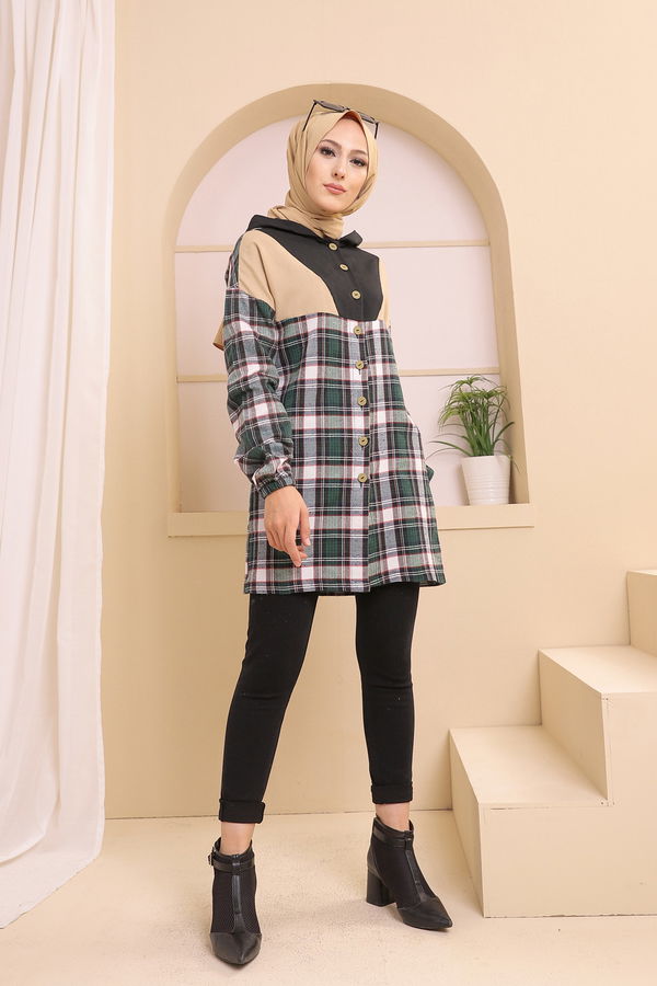 3312 KAPSONLU TUNIK Yeşil - 3312