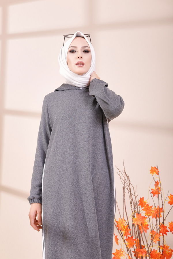 KAPSONLU ELBISE Gri - 5257