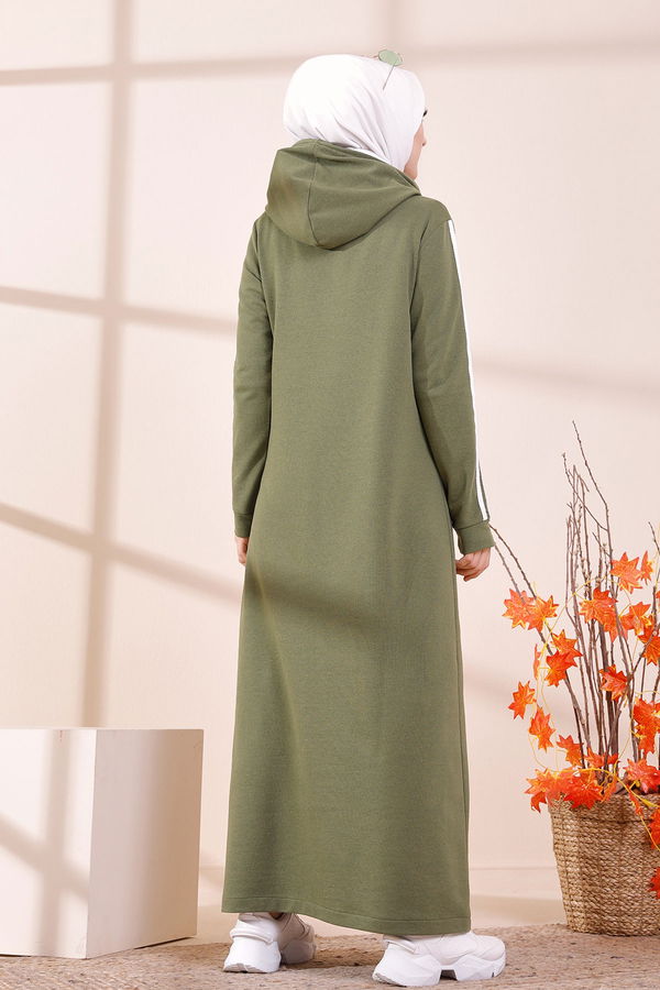 Şeritli Elbise Haki - 3227