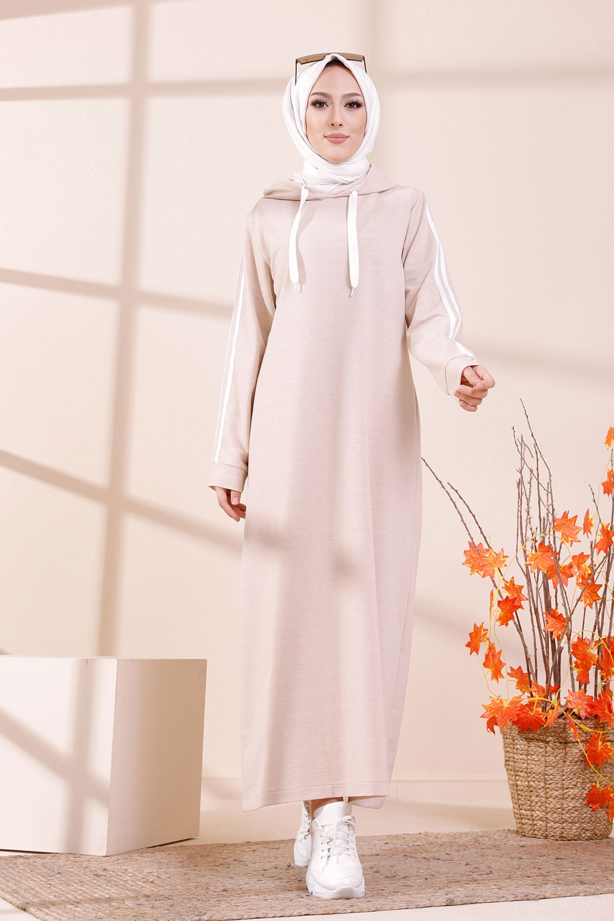 SERITLI ELBISE Bej - 3227