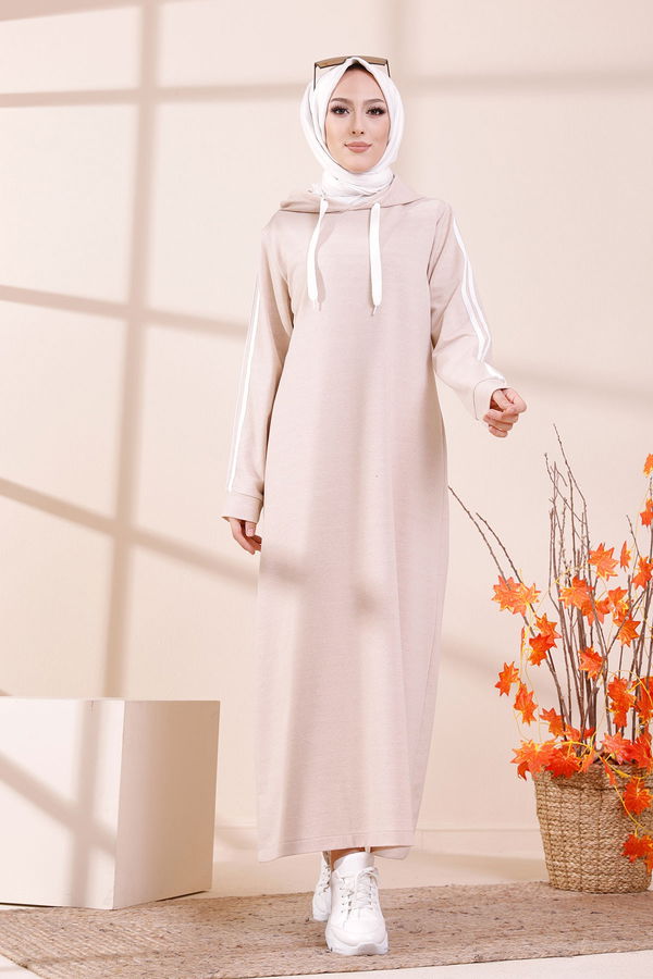 SERITLI ELBISE Bej - 3227