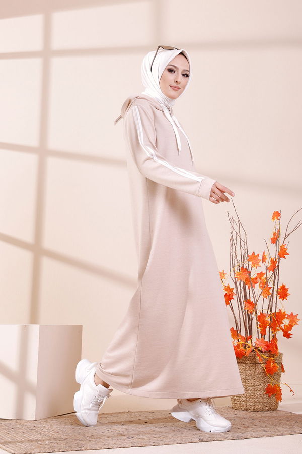 SERITLI ELBISE Bej - 3227