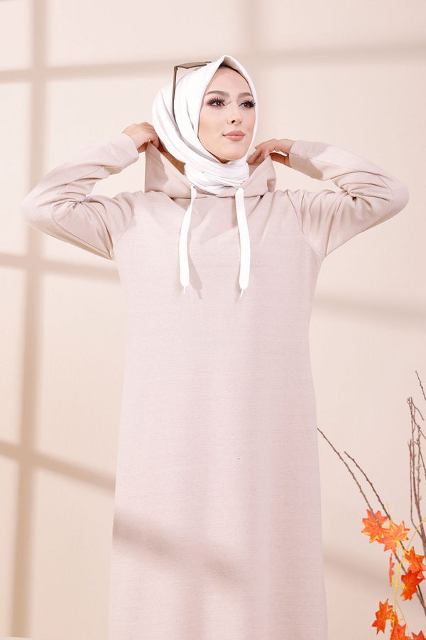 SERITLI ELBISE Bej - 3227