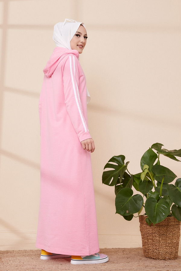 Şeritli Elbise Pembe - 3227