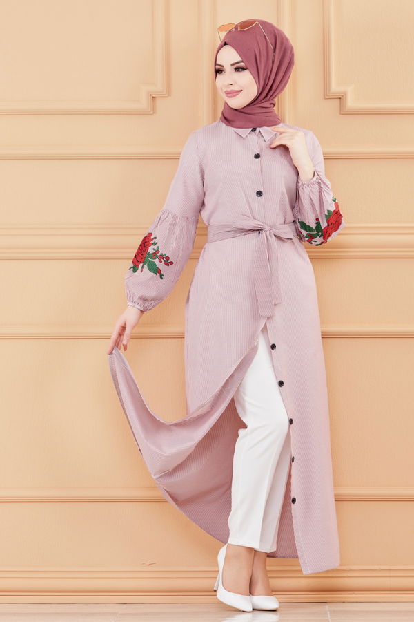 CIZGILI ELBISE Bordo - 9135