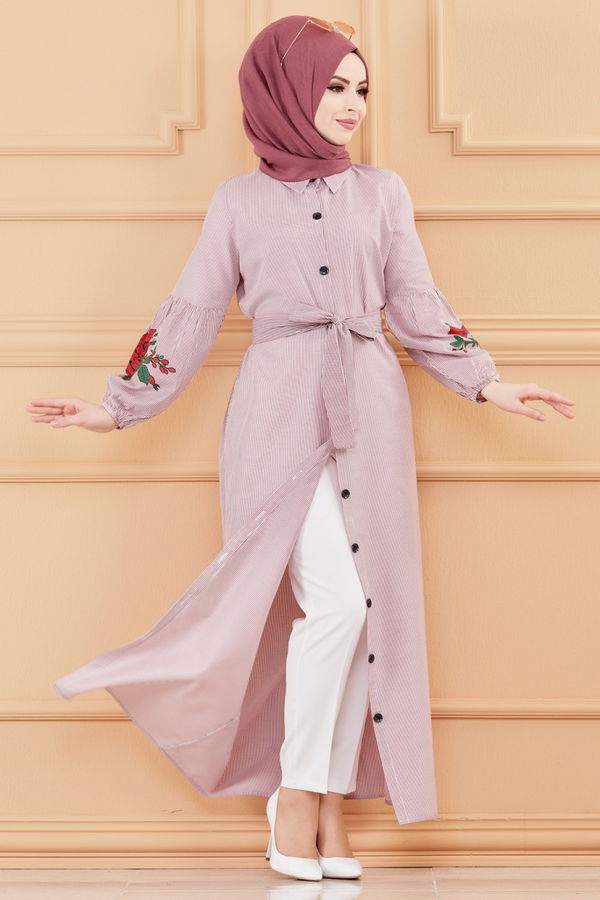 CIZGILI ELBISE Bordo - 9135